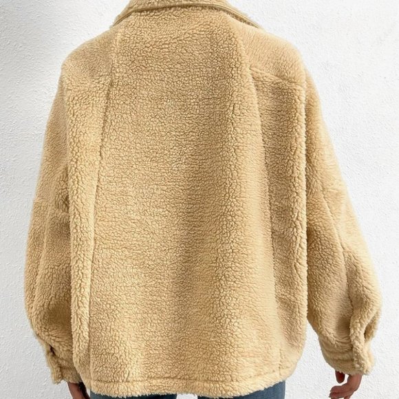 fall winter casual button teddy faux fur button down coat trending - Picture 6 of 6